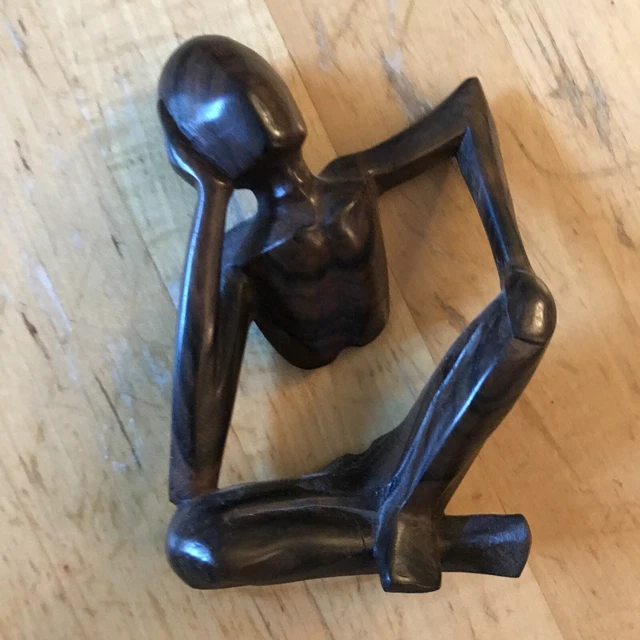 Handmade Sculpture Bali Art Person Thinking Wood Statue 5”
