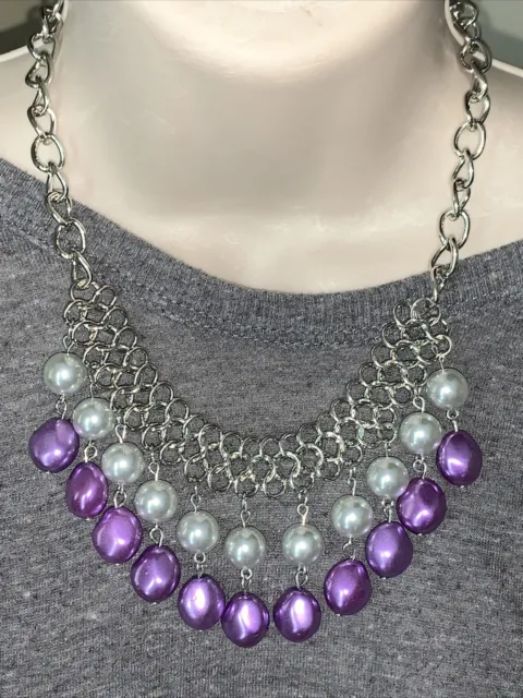 Brand New J.CREW Pearl & Purple Violet Rhinestone Earring & Necklace SET  💗175