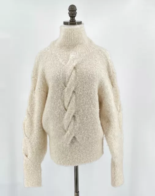 Theory Womens White Ivory Mohair Wool Blend Boucle Cable Turtleneck Sweater Sz M