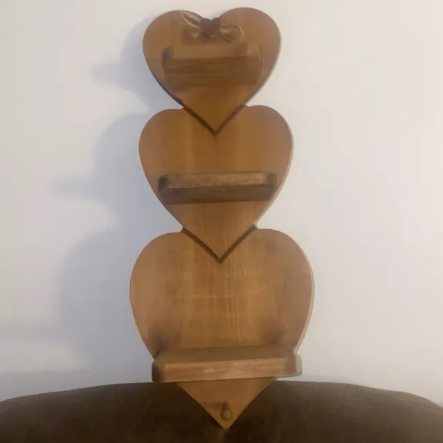 Vintage Wood Farmhouse 3 Tier Heart Shaped Wall Display or Phone Shelf Rustic