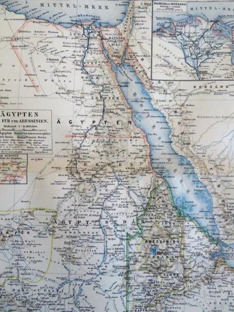 Egypt Abyssinia Sudan East Africa Nile River Cairo 1892 Meyer color litho map