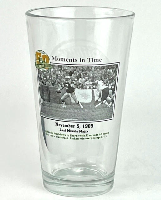 Green Bay Packers Miller Lite Beer Glass Moments in Time 1989 Last Minute Majik