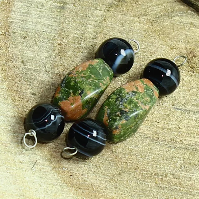 Unakite Jasper Smooth Twisted Line Agate Vermeil Pair Natural Loose Gemstone