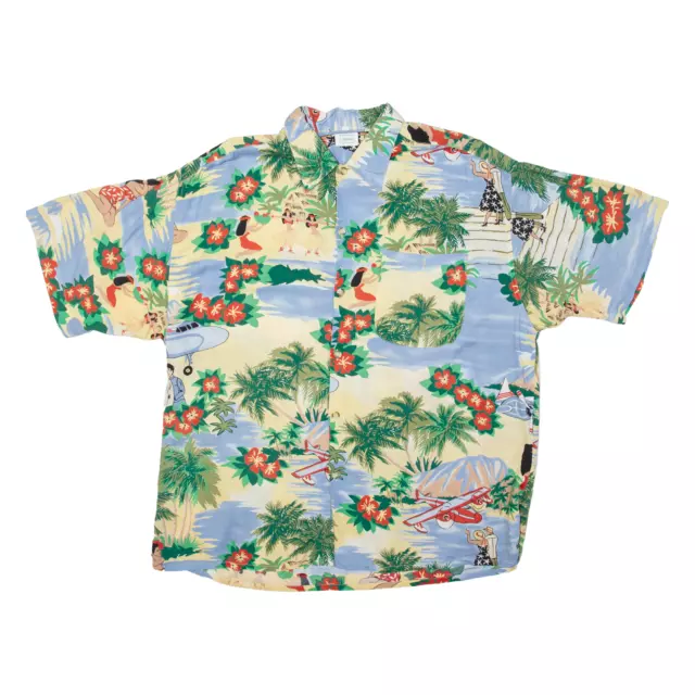 Vintage CANDA Mens Hawaiian Shirt Blue Viscose 90s Floral L