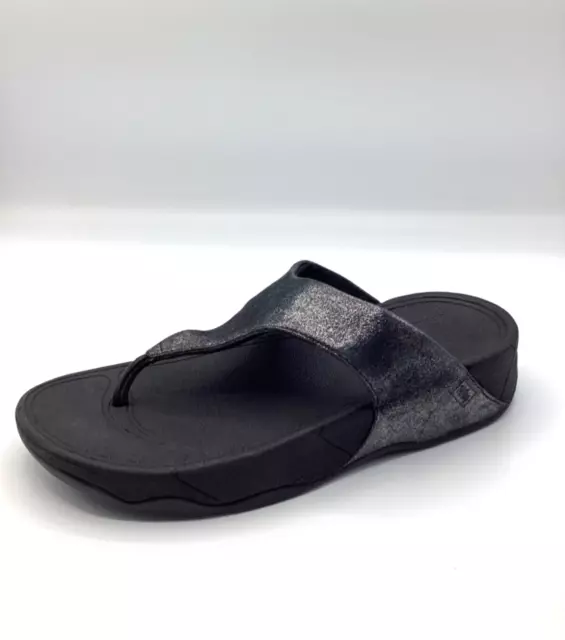 Fitflop Womens Metallic Black Flat Slip On Toe Post Shoes Sandals Size UK 5 Used