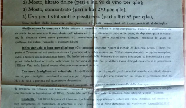 MURALE, Min. Agricoltura e Foreste, Obbligo denuncia vino campagna 1944-45 m 3