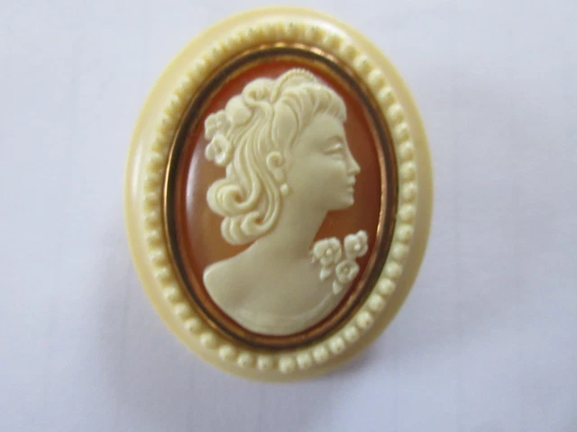 Broche Vintage Camée Résine Vieil Or – Fermoir à Pompe, Parfait état