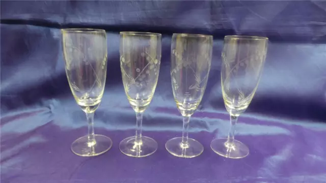 Retro Bohemia 24% Lead Crystal Medium Etched Champagne Flutes X 4 Czech Republic