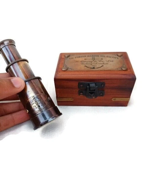 lot of 5 pcs marine brass 4" telescope victorian spyglass scope with wooden box