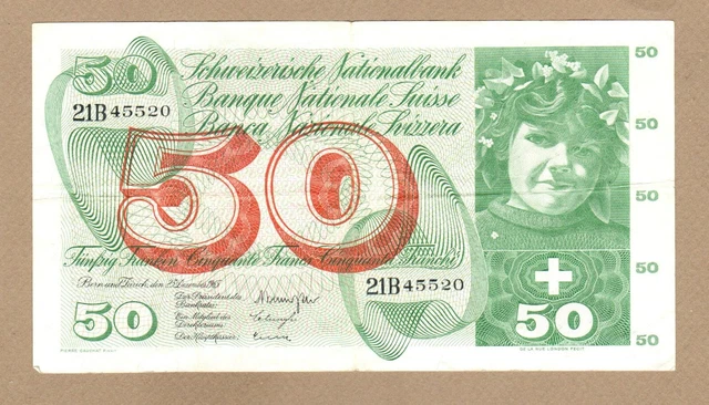 SWITZERLAND: 50 Franken Banknote, (F/VF), P-48f, 23.12.1965,No Reserve!