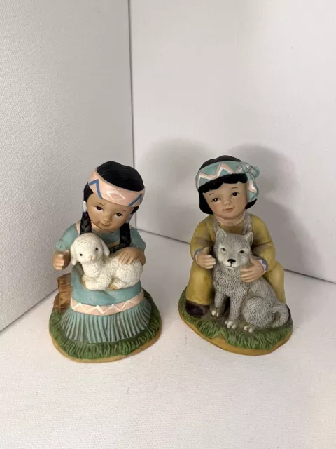 Signature Interiors Gift 1428 Native American Little Boy & Girl Indian Figurines