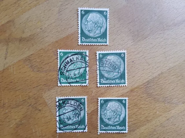 5 Briefmarken Deutsches Reich Hindenburg 6 Pfennig mit Stempel