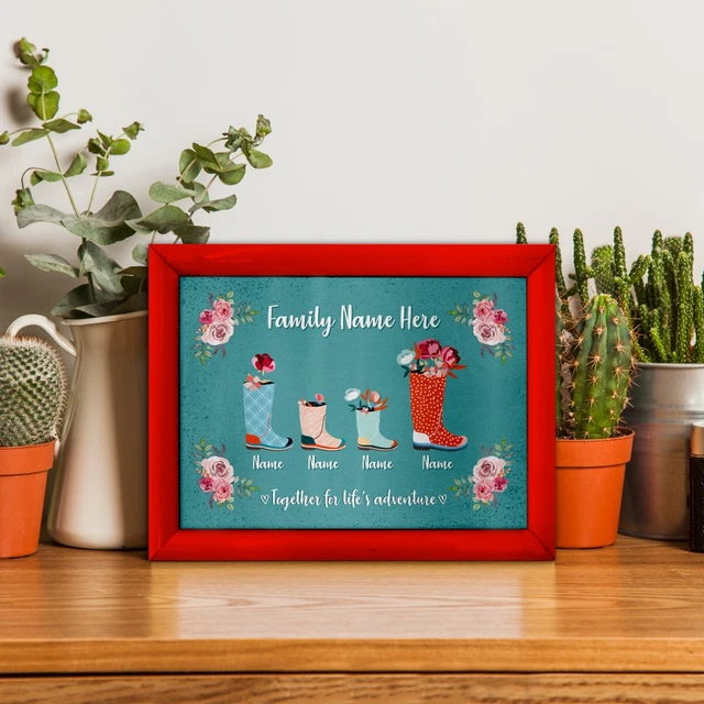Personalised 4 Welly Boots - A4 Metal Sign Print- Frame Options Available