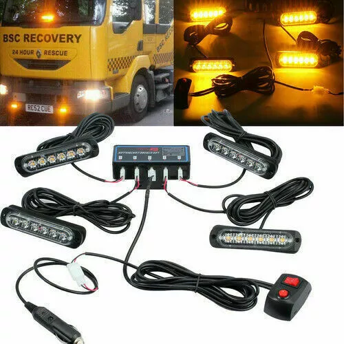 4X 6 LED Car Truck Emergency Strobe Amber Flashing Beacon Breakdown 12V Light