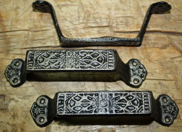 4 Large Cast Iron Antique Style FANCY Barn Handle Gate Pull Shed Door Handles #7