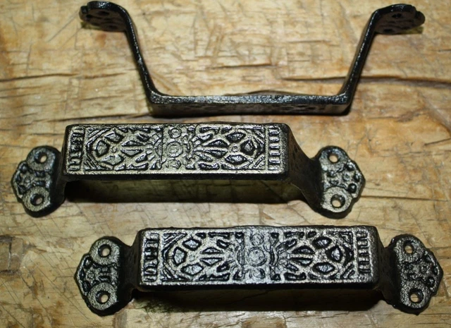 4 Large Cast Iron Antique Style FANCY Barn Handle Gate Pull Shed Door Handles #7