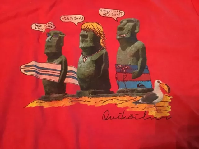 NWT Quiksilver - Red Easter Island surf tee shirt, L 2