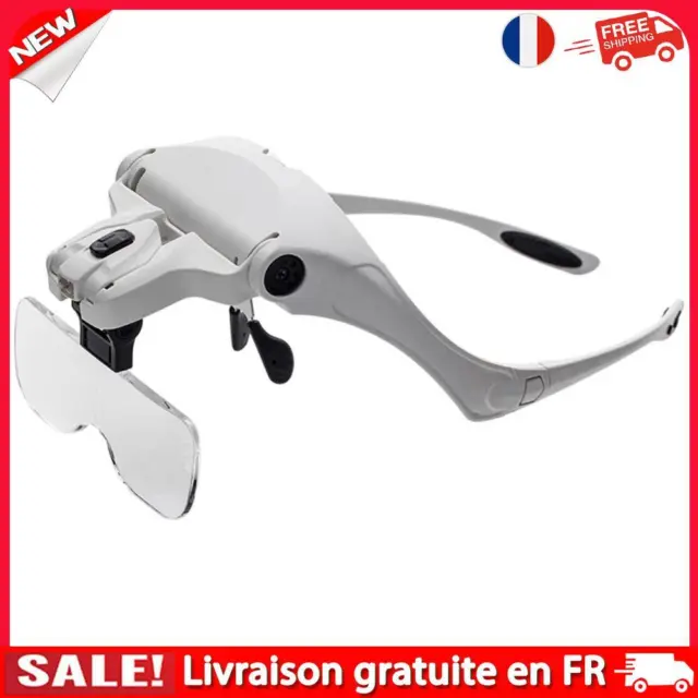 fr Adjustable 5 Lens Loupe 2 LED Light Headband Magnifier Magnifying Glass