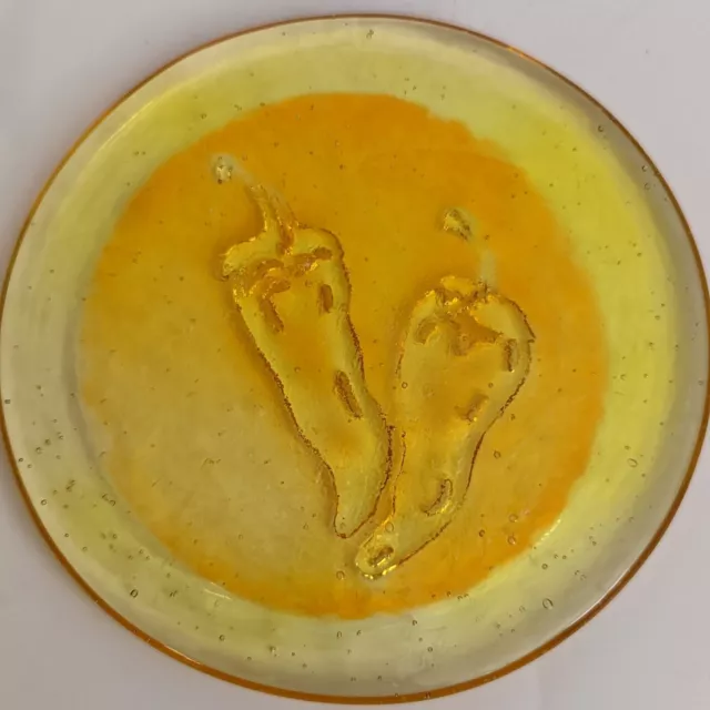 BLENKO Art Glass Tangerine Paperweight Chili Peppers 2008 Flat Disk