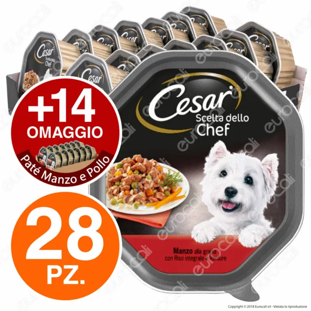 Cesar Scelta dello Chef Cibo per Cani Manzo Riso Verdure - 42 Vaschette da 150g