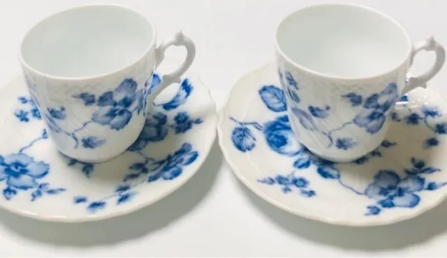 RICHARD GINORI Porcelain Cup  Saucer Rose Blue Pair of 2