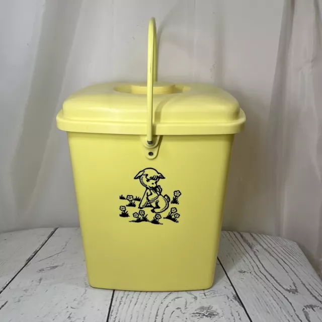 Vintage Yellow Plastic Diaper Pail Lid Baby Nursery Garbage Can Waste Basket