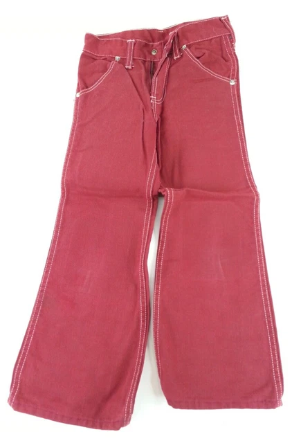 Vtg  1970’s Retro Slim Red Denim Pants Circle S Sears Roebuck Kids Size 6/7 Slim
