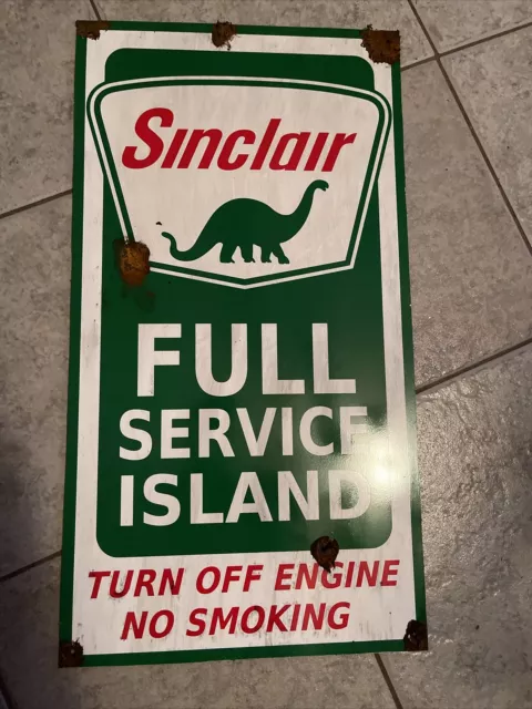 Antique Style Barn Find Look Sinclair Dino Dealer Full Service Oil Gas Pump Sign 2