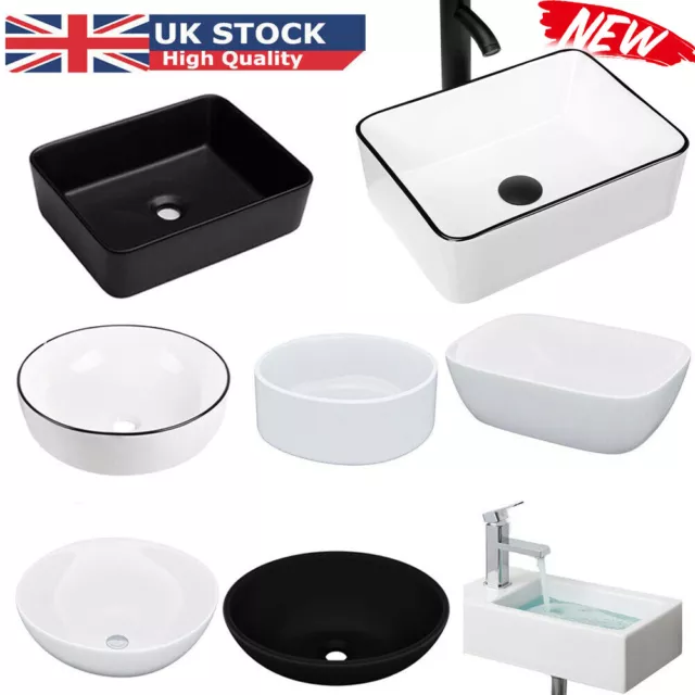 Bathroom Counter Top Wash Basin Wall Mount Ceramic Cloakroom Gloss Sink White UK