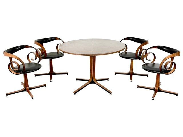 Rare George Mulhauser Plycraft Sultana Scroll Dining Chairs Set Mid Century 1950