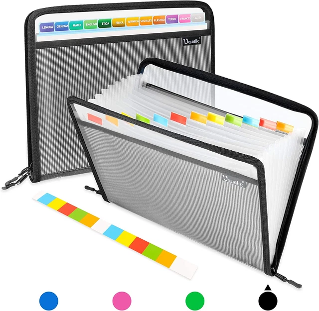 13 Pocket Zip Expanding File Folder, A4 Waterproof Vinyl Document Mesh Organizer