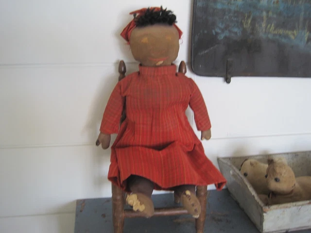 Antique Old Cloth Rag Doll with Stitched Face  American Primitive Find AAFA