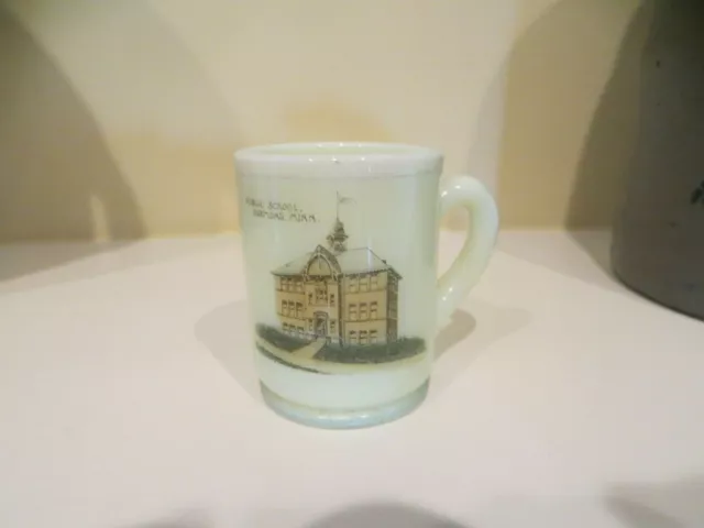 CUSTARD GLASS mini mug match holder striker PUBLIC SCHOOL RAYMOND MINN Mn Nice