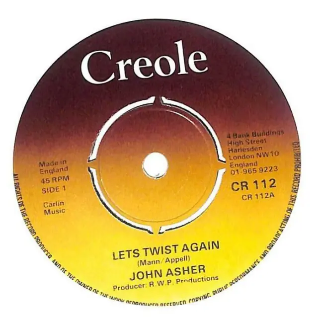 John Asher / The Ashers Let's Twist Again UK 7" Vinyl 1975 CR112 Creole EX-