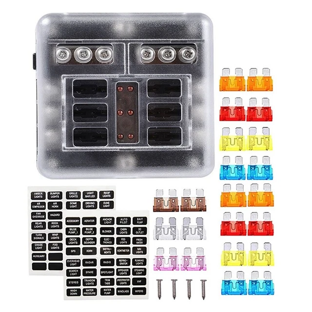 Fusibile 12V, Pannello Fusibili Barca con Indicatore di Avvertimento LED Copertura Prova-6 Circuito I3I1