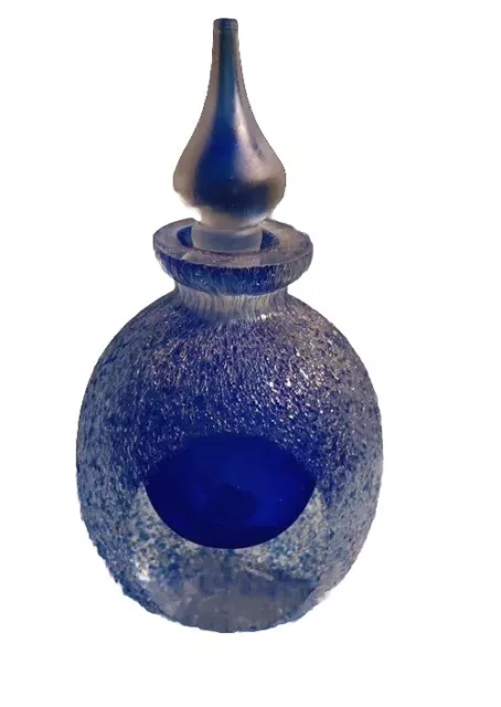 Vintage Cobalt Blue Saks Fifth Ave Crystal Perfume Bottle Art Glass