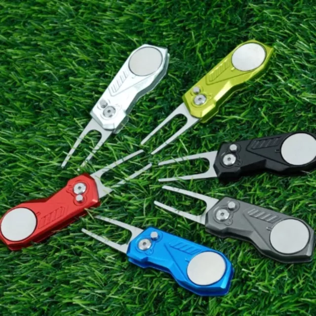 Golf Divot Repair Tool with Popup Button Mini Foldable Golf Green Fork Durable.