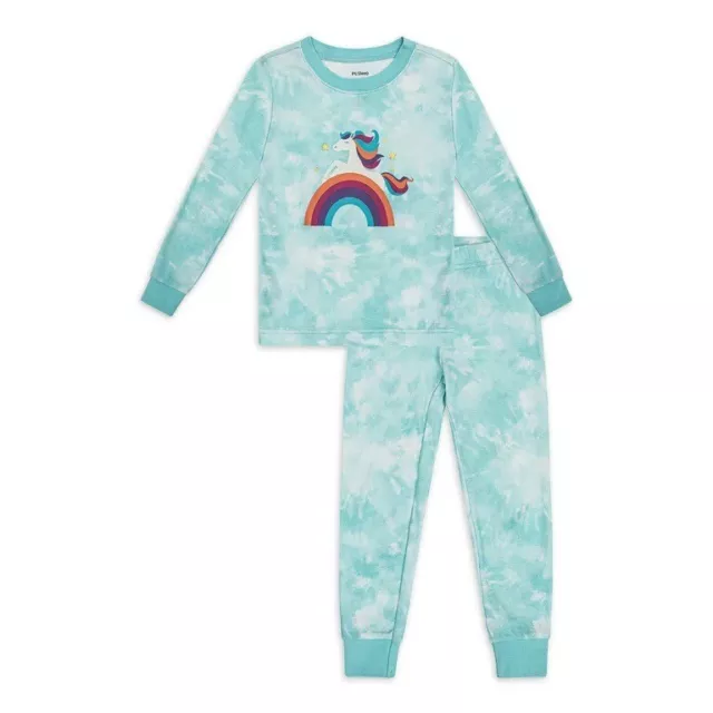 Petit Lem PL Sleep 2 Piece Long Sleeve PJ Set Rainbow Unicorn Light Blue 18M