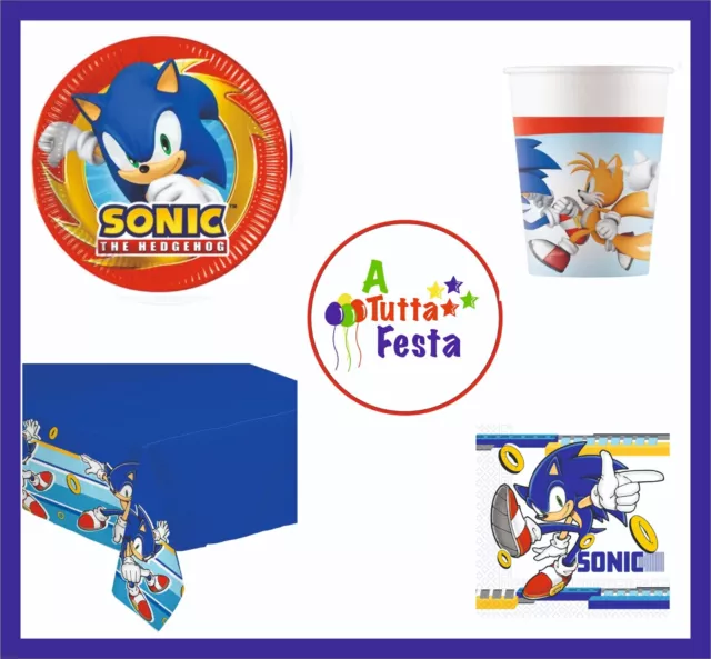 Kit Addobbi Festa Compleanno Sonic X8X16X24X32X40 Persone  Piatti Bicchieri Tov