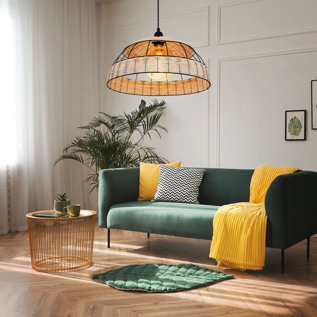 Pendelleuchte Hängelampe Esstischleuchte Boho Wohnzimmerlampe Rattan Geflecht