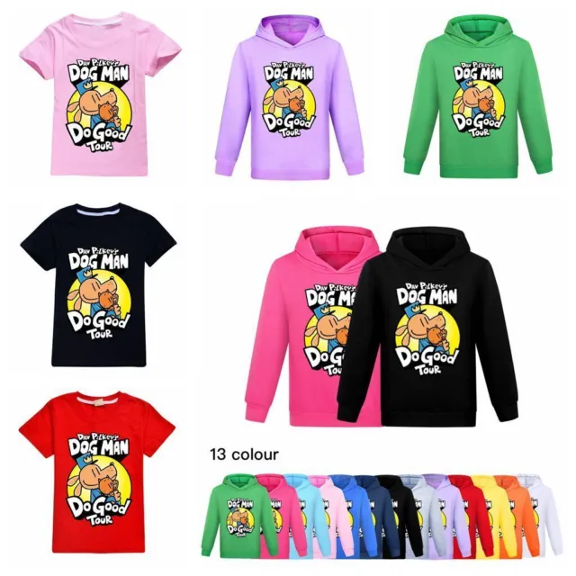 Hooded T-shirts Tops Dogman School Hoodie Dog Man World Book Day Kids Boys Girls