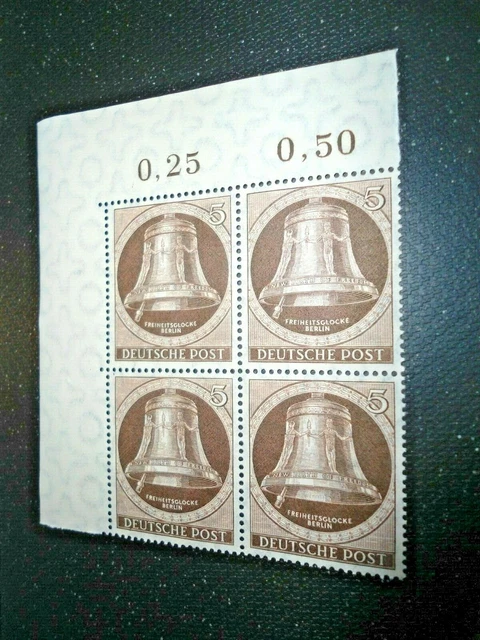 Berlin Freiheitsglocke Klöppel Links 5 Pf ** Viererblock  Eckrand (1)
