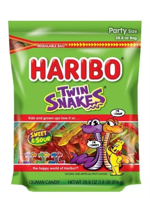 Haribo Twin Snakes Sweet & Sour Gummi Candies Party Size, 28.8oz.