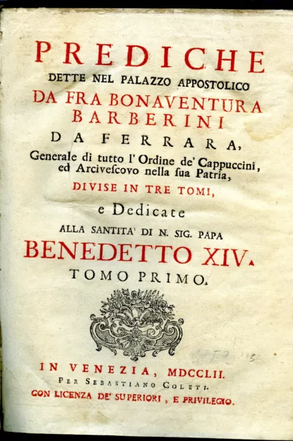 Prediche dette nel palazzo appostolico da Fra Bonaventura da Ferrara 1753