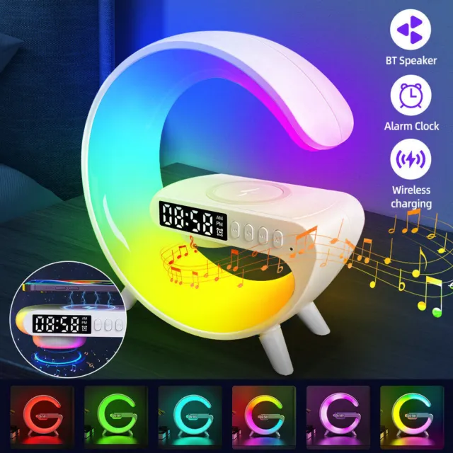 15W AtmosphäRenlampe LED Tischlampe Bluetooth Lautsprecher RGB Nachtlicht Wecker