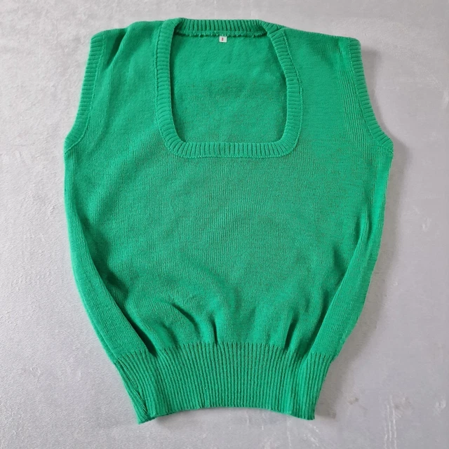 Vintage  Skinny Girls Tank Top -7-8 YR-Green  Acrylic Deadstock 1970s Disco KA89