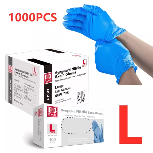 1000pcs Disposable Synguard Nitrile Large Size Exam Gloves Latex Powder Free