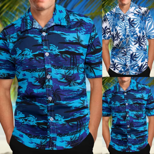 Men's Spring Printed Turndown Collar Casual Loose Short-Sleeved Shirts Blouse