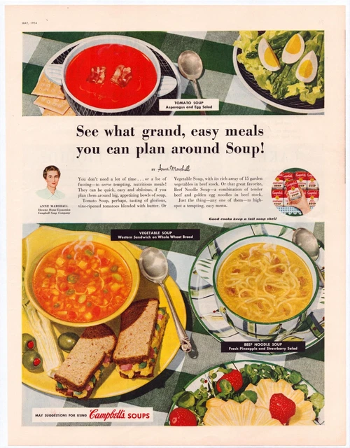 Print Ad Campbell's Vegetable Soup 1954 Full Page Large Magazine 13.5"x10.5"
