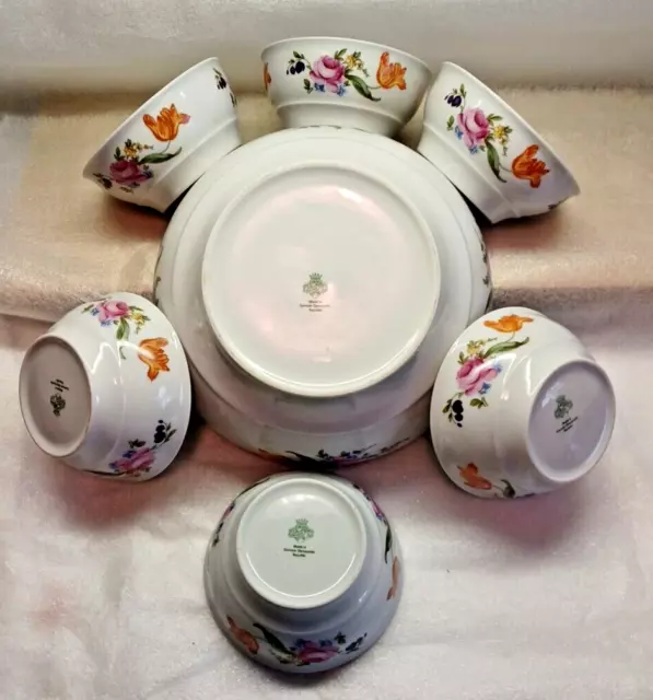 JL Menau Graf Von Henneberg Serving Bowl 7 Pc Set Porcelain German Gold Trim MCM 3